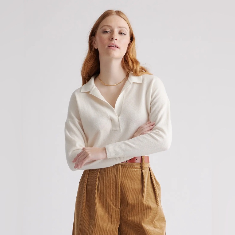 NWT Quince Mongolian Cashmere Polo Sweater in Ivory L